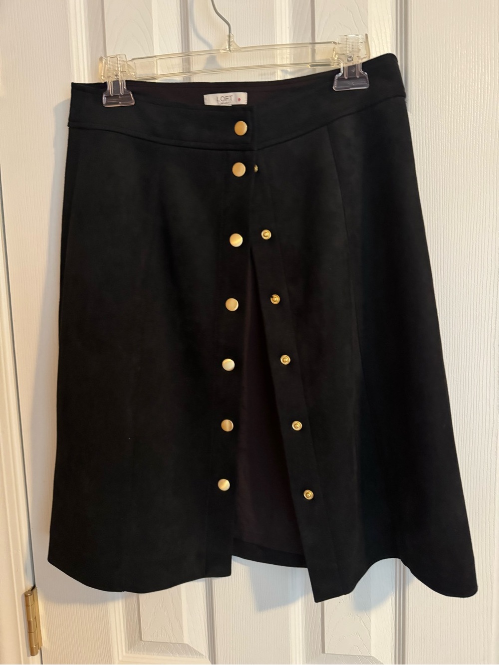 LOFT Black A-Line Skirt with Gold Button Front